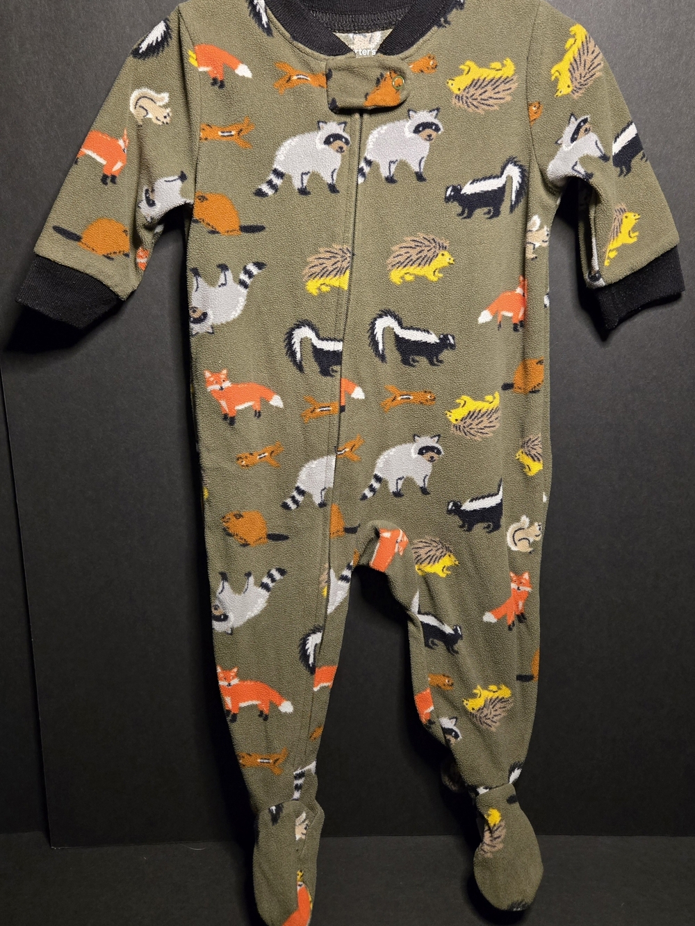 Carter's Olive Green Woodland Animal Footed One-Piece